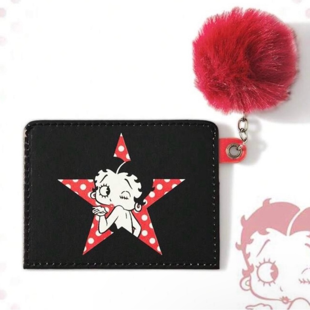 Betty Boop Black Wallet with Red Star and Pom Pom! NWT!